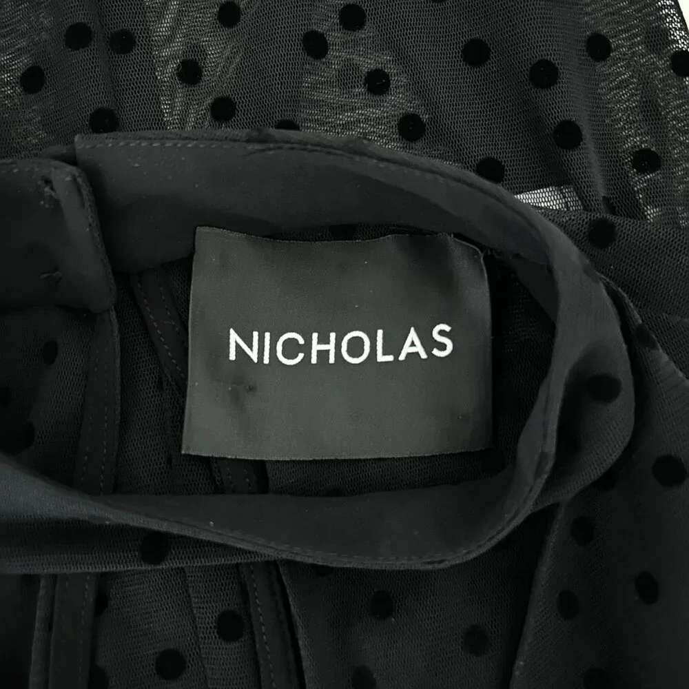 Nicholas Black Velvet Polka Dot Mesh Sheer Choker Blouse Top‎ (XS)